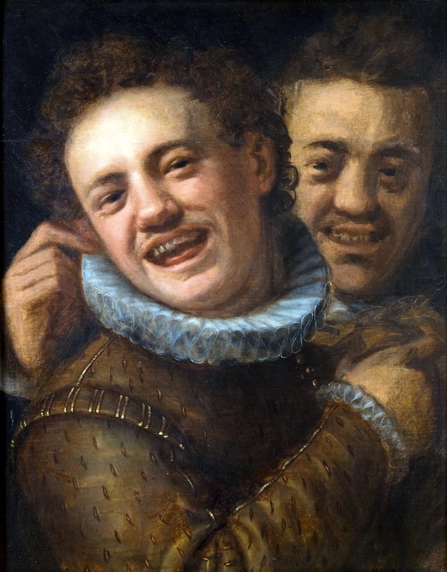 Two laughing men (double self-portrait) by Hans von Aachen