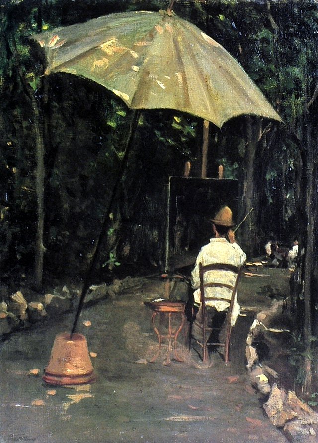 The painter Tommasi painting in the garden by Silvestro Lega