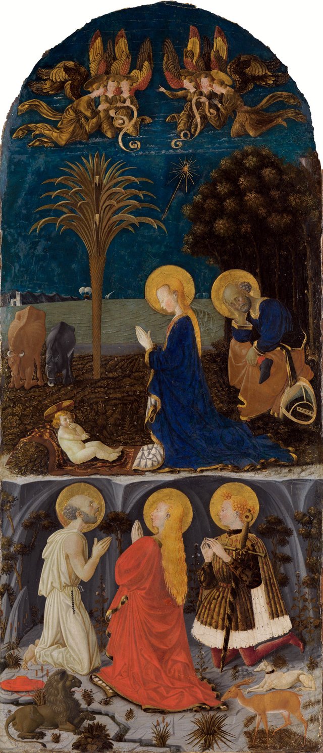 Adoration of the Child with Saints Jerome, Mary Magdalene, Eustace and Julian by Paolo Uccello