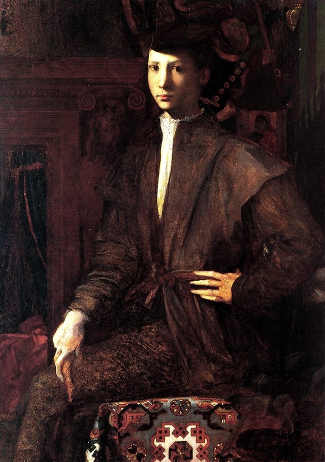 Portrait of a Young Man Seated on a Carpet by Rosso Fiorentino