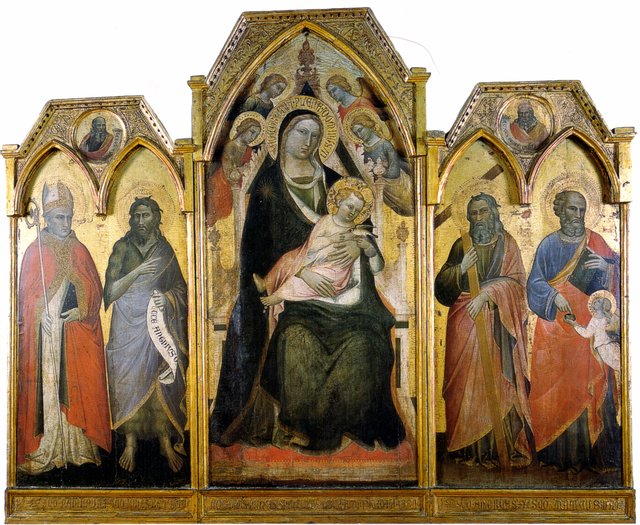 Triptych of Madonna enthroned with child and saints by Spinello Aretino