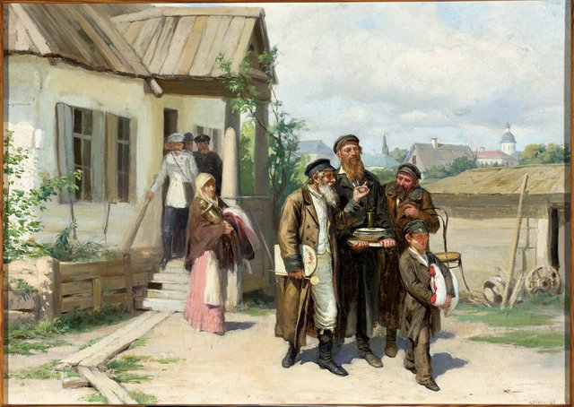 Jews carrying things bought at auction by Mykola Pymonenko