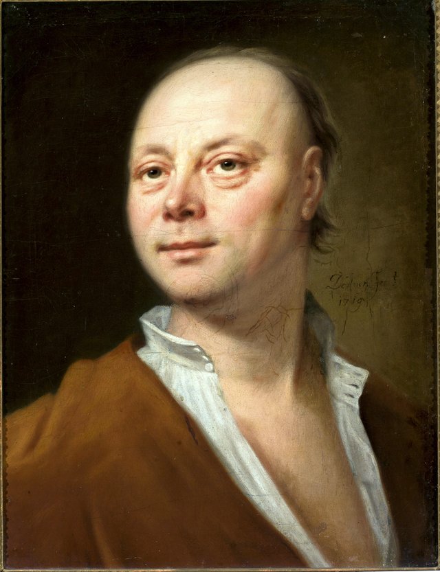 Portrait of a man in yellow coat. by Balthasar Denner