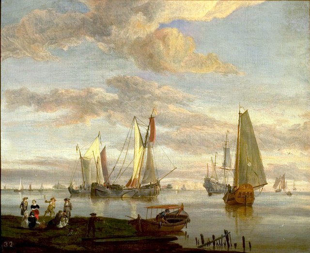 Schepen op kalme zee by Abraham Storck