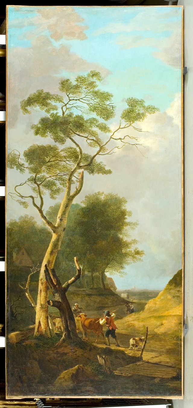Heuvelachtig landschap met veedrijver by Jacob van Strij