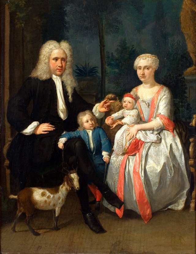 Portrait of a couple with two children by Nicolaas Verkolje