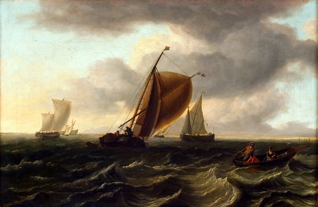 Schepen op woelige zee by Jan Claesz Rietschoof