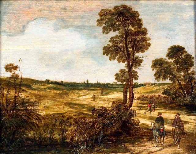 Dune landscape with  two horsemen by Esaias van de Velde