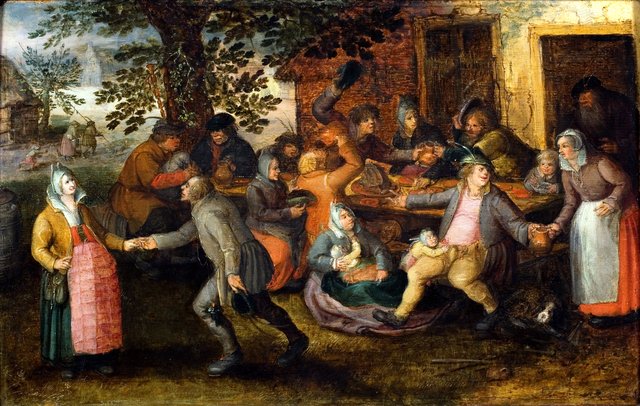 Boerengezelschap voor een herberg by David Vinckboons