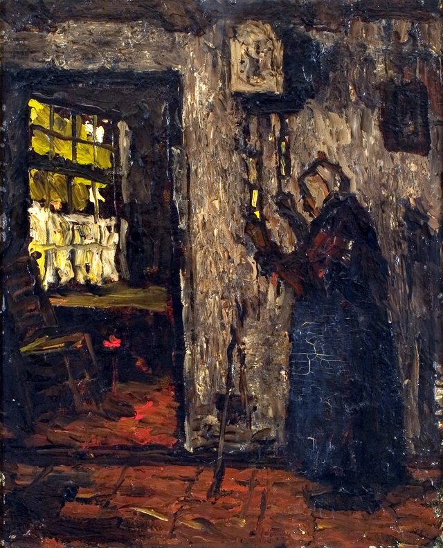 Old woman at a clock by Suze Robertson
