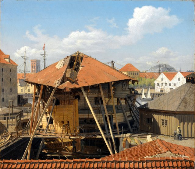 The ship of the line Skiold in Christianhavn Dock by Otto Bache