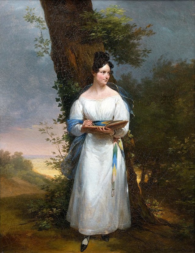 Portrait of a Woman Sketching en plein-air by Hortense Haudebourt-Lescot