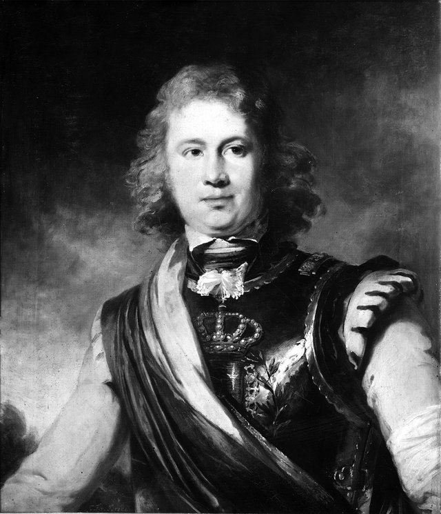 Jacob Gustaf De la Gardie, 1768-1842, greve, general, lantmarskalk, gift med grevinnan Kristina Amalia Hedvig Adelaide Sparre af Söfdeborg by Carl Frederik von Breda