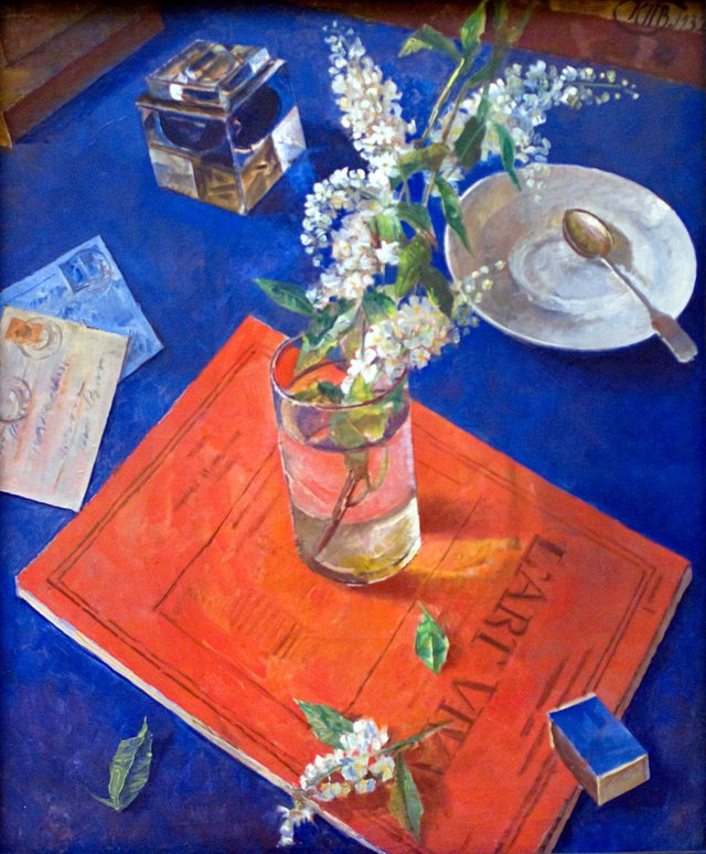 Cherry Branch in a Glass by Kuzma Petrov-Vodkin