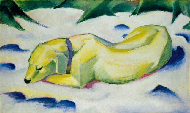 Dog Lying in the snow by Franz Marc