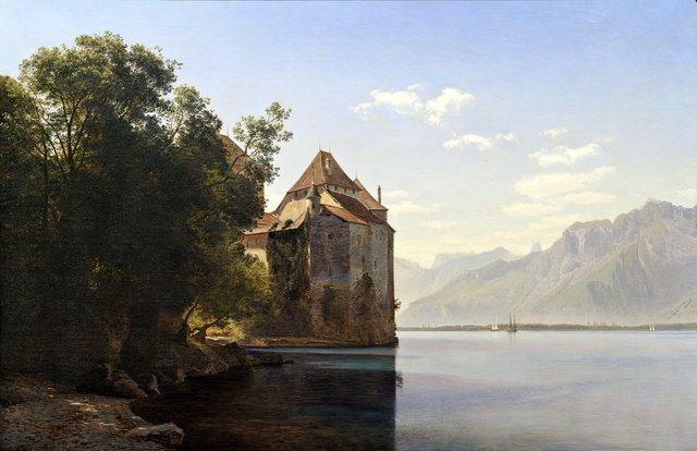 Castle by Lake Geneva by Janus la Cour
