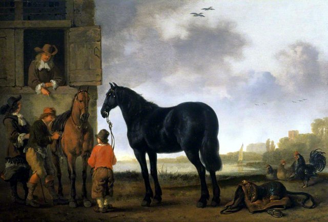 Saddling Horses by Abraham van Calraet