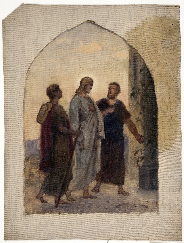 Oil sketch for the Road to Emmaus by Anton Dorph
