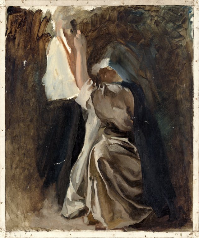 Figure study of nun, for The Infancy of Galahad, in The Quest and Achievement of the Holy Grail, Book Delivery Room, Boston Public Library by Edwin Austin Abbey