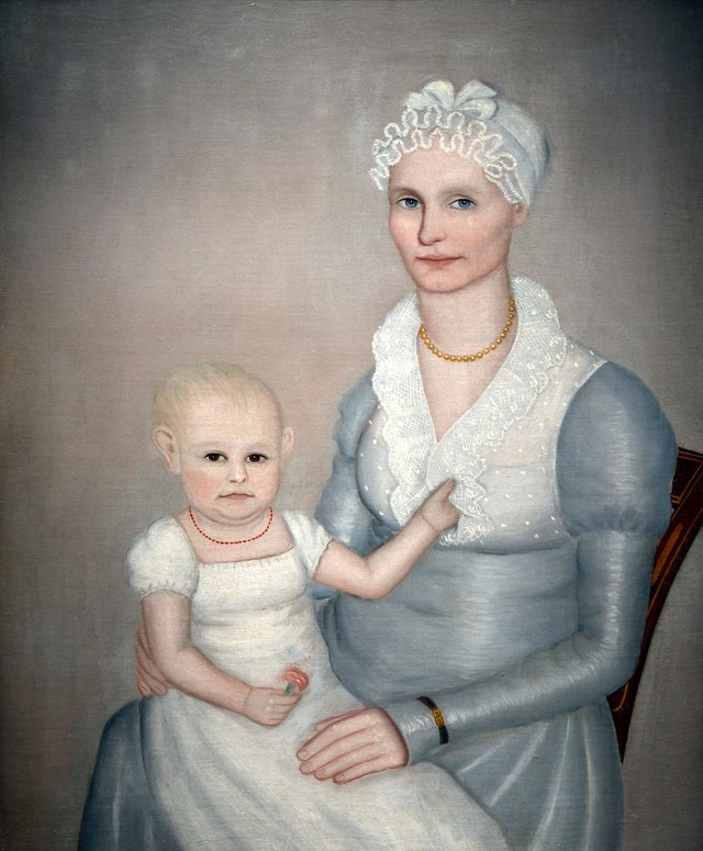 Mrs. Wilbur (Sarah “Sally” Stearns) Sherman (1789-1845) and daughter Sarah (1814-1872) by Ammi Phillips