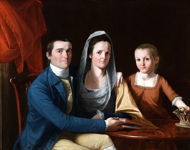Jonathan Trumbull, Jr. (1740-1809) with Mrs. Trumbull (Eunice Backus) (1749-1826) and Faith Trumbull (1769-1846) by John Trumbull