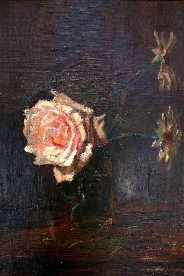 Rose and flowers in a glass of water by Rodolfo Amoedo