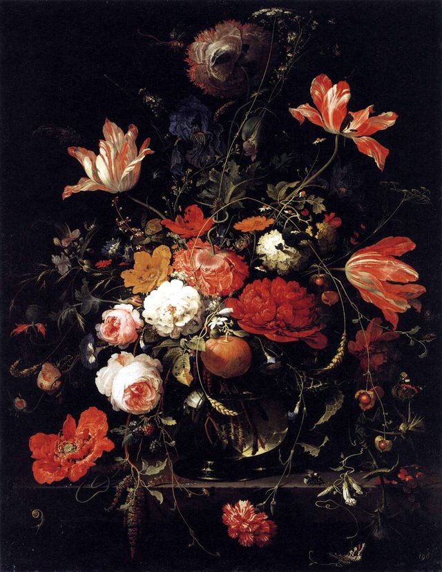 A Glass of Flowers and an Orange Twig by Abraham Mignon
