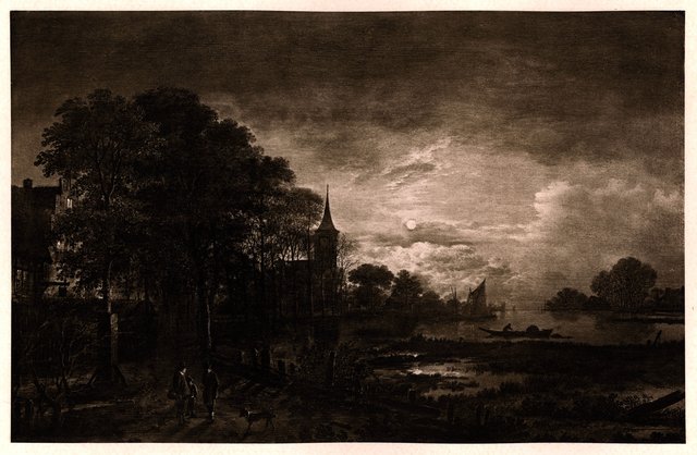 Moonlight on a River before a Town by Aert van der Neer