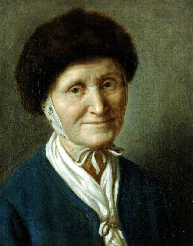 Old woman with fur hat by Pietro Rotari