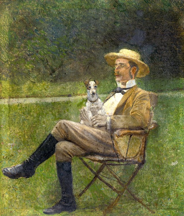 Study of a Seated Man with a Dog by László Mednyánszky