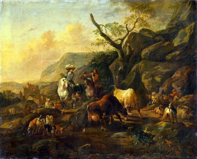 Landscape with Hunters by Johann Heinrich Roos