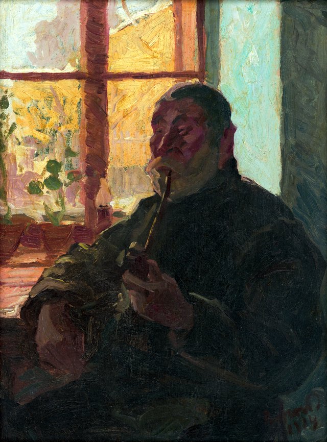 Old Man with a Pipe by Window by József Rippl-Rónai