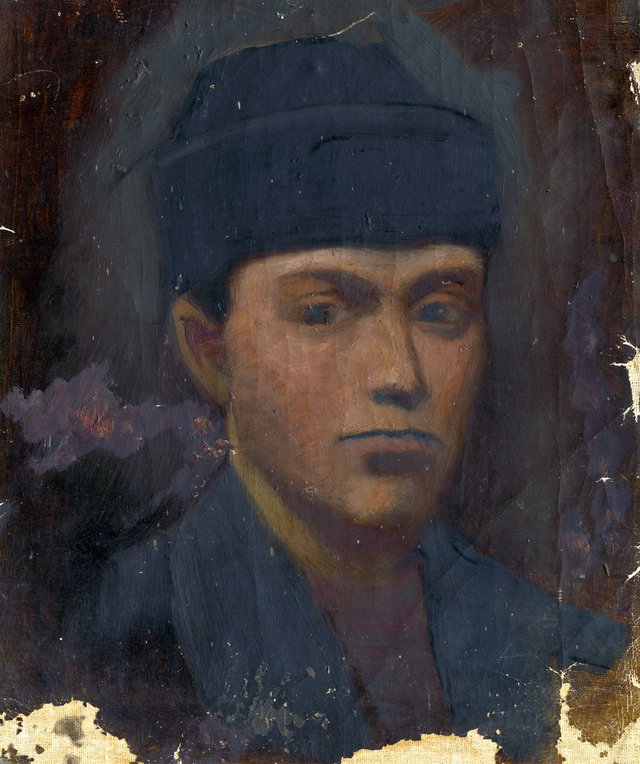 Head of a Man in a Black Fur Hat by László Mednyánszky