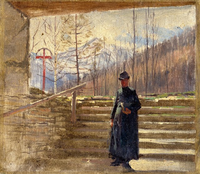Study of Walking Priest by László Mednyánszky