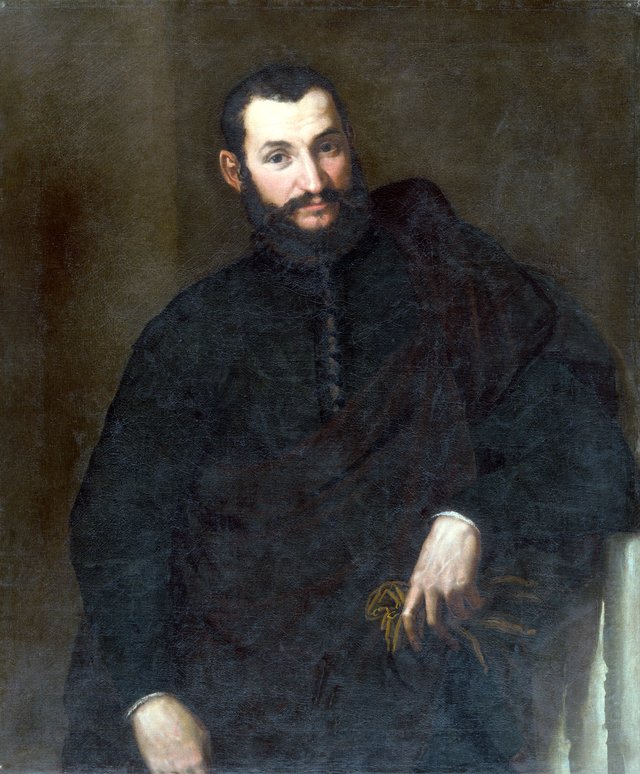 Portrait of a Man (With a Fragment of Antique Column) by Paris Bordone