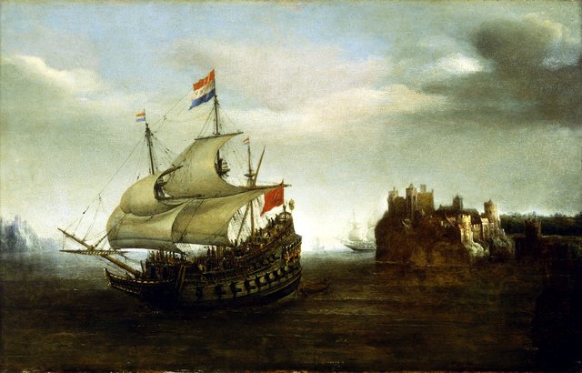 A Castle with a Ship Sailing Nearby by Hendrick Cornelisz Vroom