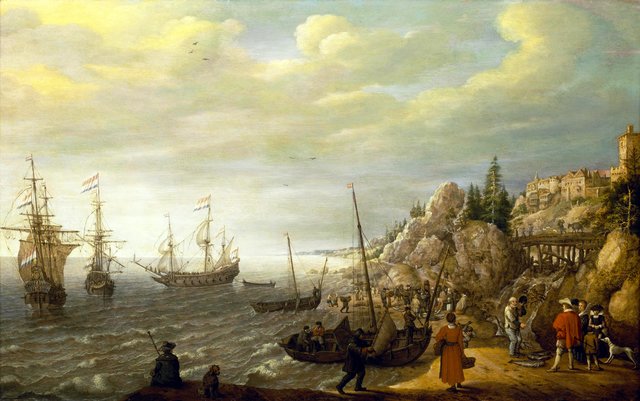 Dutch Ships at Anchor off a Fortified Scandinavian Town by Adam Willaerts