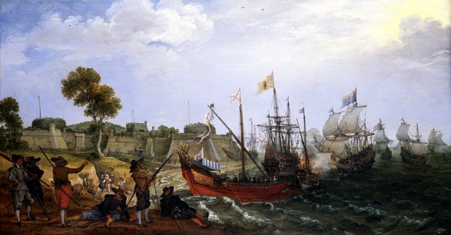 A Dutch Squadron attacking a Spanish Fortress by Adam Willaerts