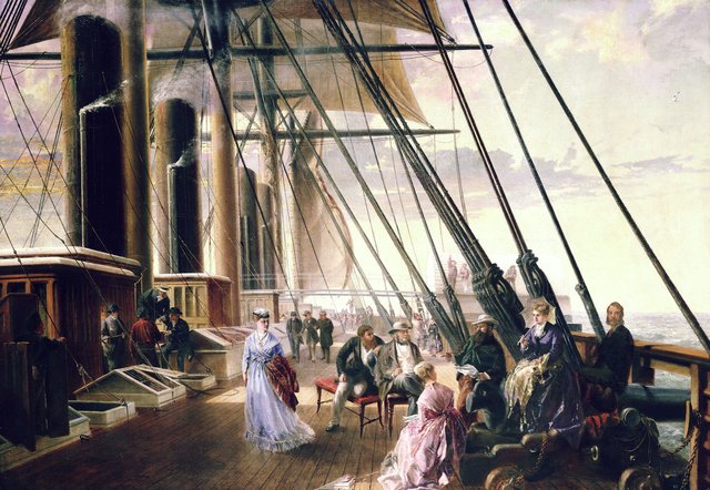 A deck scene on the 'Great Eastern' by Robert Charles Dudley