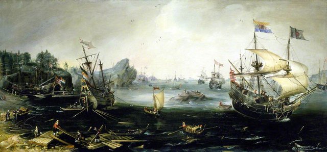 Dutch Ships loading Timber in a Northern Port by Andries van Eertvelt