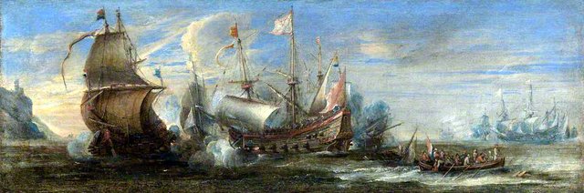 Action between Spanish and Dutch ships by Andries van Eertvelt