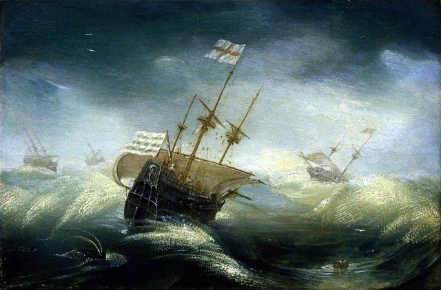 English Ships in a Rough Sea by Jan Porcellis