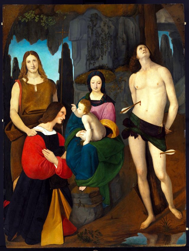 Madonna and Child with Saint John the Baptist, Saint Sebastian and Donor Bassiano Da Ponte by Giovanni Antonio Boltraffio