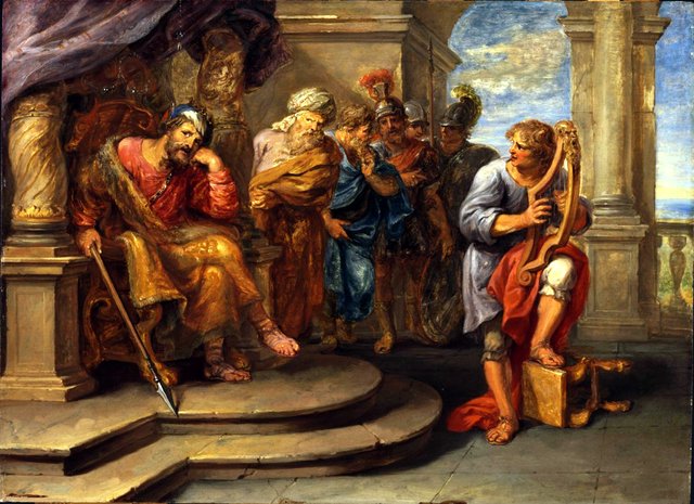 David Playing the Harp for King Saul by Jan van den Hoecke