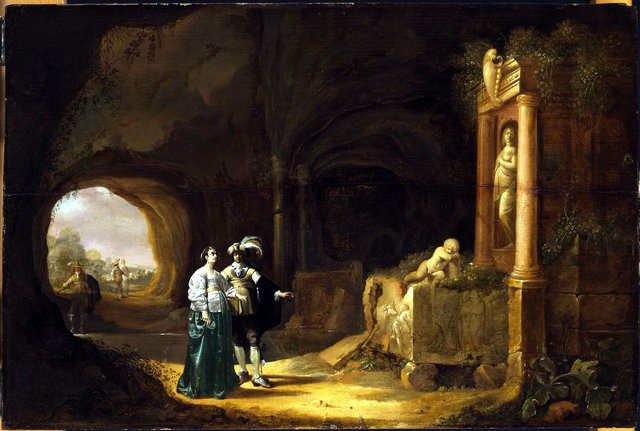 Grotto with a Walking Couple by Jacob Duck