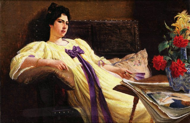 Retrato de senhora, désabille amarelo, laço roxo by Rodolfo Amoedo