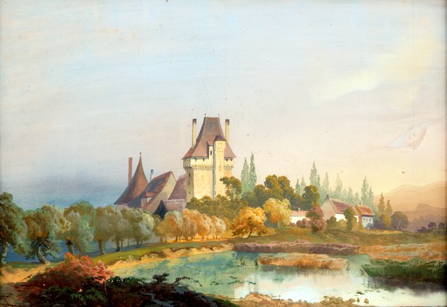 Krajina so zámkom nad jazerom - M 356 - Ernest Zmeták Art Gallery by Károly Markó