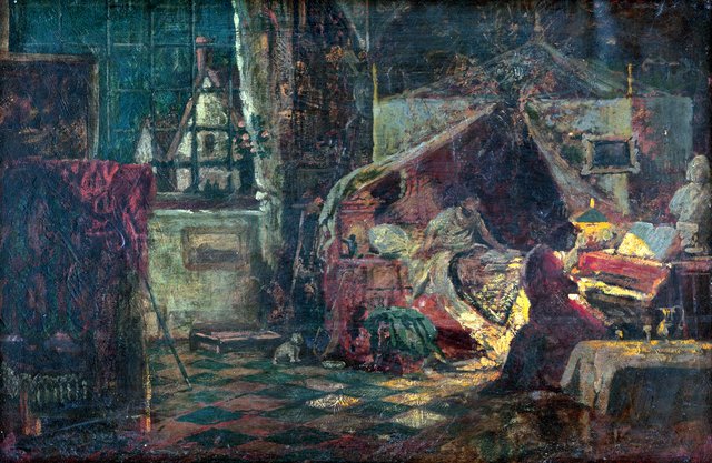 Večerná scéna v byte - M 118 - Ernest Zmeták Art Gallery by Bertalan Székely