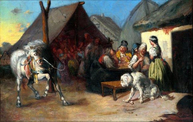 Pred krčmou - M 351 - Ernest Zmeták Art Gallery by Mihály Munkácsy