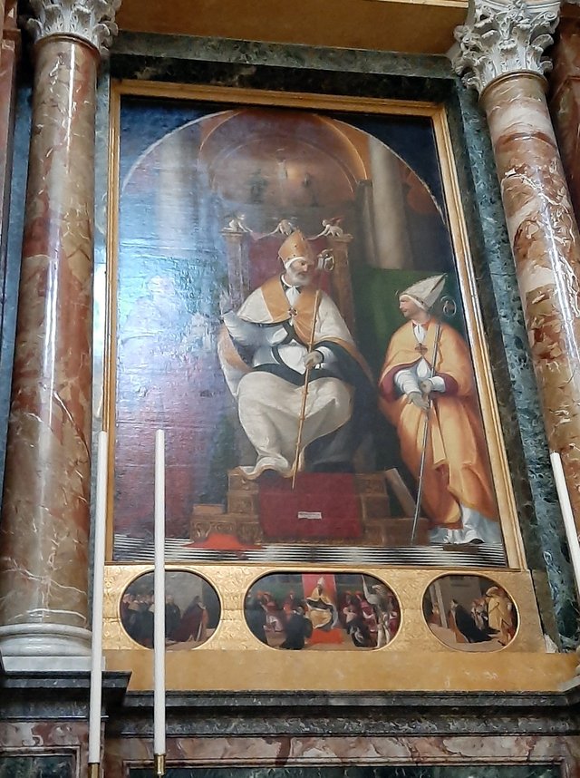 San Benedetto da Norcia between San Gerolamo and San Lodovico da Tolosa by Andrea Previtali